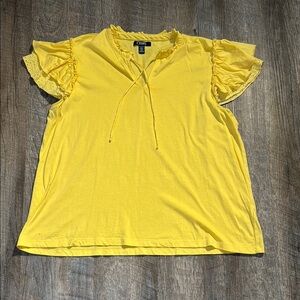Cato Lace Trim Ruffle Sleeve Yellow Top